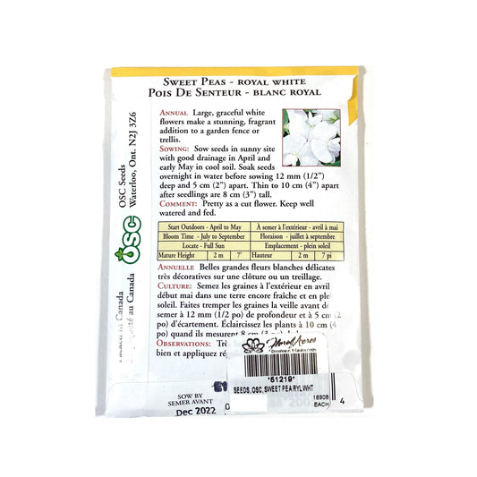Sweet Pea - Royal White Seeds, OSC