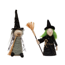 Load image into Gallery viewer, Wool Felt Witch with Broom Figurine, 2 Styles