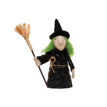 Load image into Gallery viewer, Wool Felt Witch with Broom Figurine, 2 Styles
