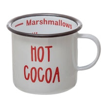 Load image into Gallery viewer, Enameled Mug, Hot Cocoa, White/Black Rim, 20oz