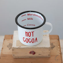 Load image into Gallery viewer, Enameled Mug, Hot Cocoa, White/Black Rim, 20oz