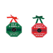Load image into Gallery viewer, Wood Tree Ornament with Bow, Santa/Elf Cam