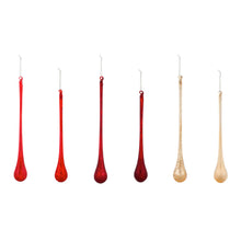 Load image into Gallery viewer, Glass Long Drop Ornament, Red/Gold, Set of 6