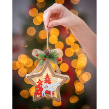 Load image into Gallery viewer, LED Wood Star with Reindeer Ornament, 2 Colors