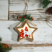 Load image into Gallery viewer, LED Wood Star with Reindeer Ornament, 2 Colors