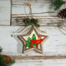 Load image into Gallery viewer, LED Wood Star with Reindeer Ornament, 2 Colors