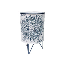 Load image into Gallery viewer, Pot, 6in, Metal, Stamped Floral with Stand, Blue