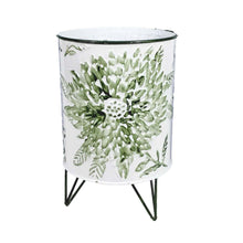 Load image into Gallery viewer, Pot, 7in, Metal, Stamped Floral with Stand, Green