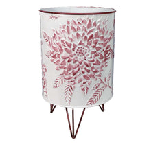 Load image into Gallery viewer, Pot, 8in, Metal, Stamped Floral with Stand, Red