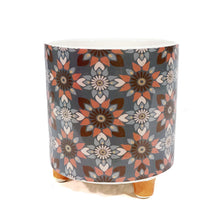 Load image into Gallery viewer, Pot, 4in, Ceramic, Blue/Brown Pattern, Footed