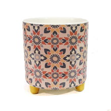 Load image into Gallery viewer, Pot, 4in, Ceramic, Blue/Brown Pattern, Footed
