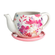 Load image into Gallery viewer, Pot, 6in, Ceramic, Floral Teapot w/ Saucer, Pink