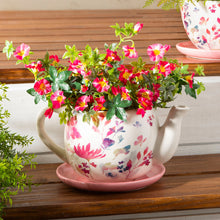 Load image into Gallery viewer, Pot, 6in, Ceramic, Floral Teapot w/ Saucer, Pink