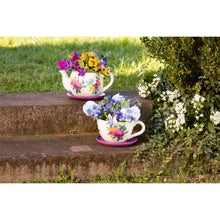 Load image into Gallery viewer, Pot, 6in, Ceramic, Floral Teapot w/ Saucer, Purple