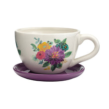 Load image into Gallery viewer, Pot, 6in, Ceramic, Floral Teacup w/ Saucer, Purple