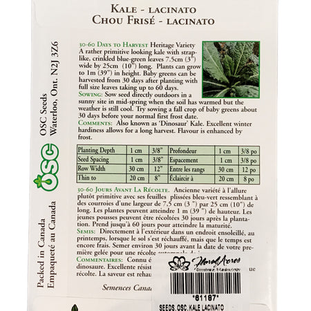 Kale - Lacinato Seeds, OSC