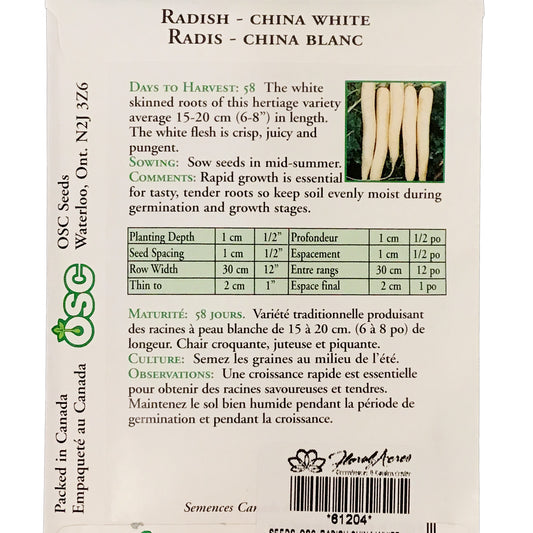 Radish - China White Seeds, OSC
