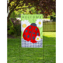 Load image into Gallery viewer, Welcome Ladybug Plaid Burlap House Flag