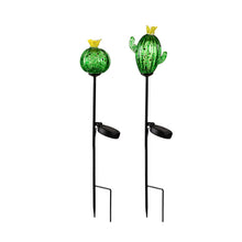 Load image into Gallery viewer, Solar Art Glass Cactus Garden Stake, 23in