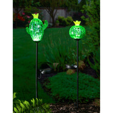 Load image into Gallery viewer, Solar Art Glass Cactus Garden Stake, 23in
