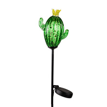 Load image into Gallery viewer, Solar Art Glass Cactus Garden Stake, 23in