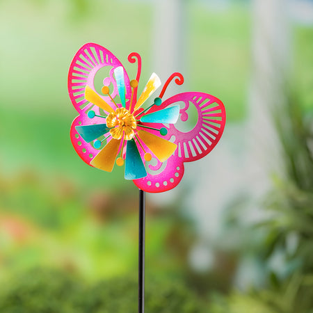 Cutout Butterfly Wind Spinner Stake, Pink, 46in