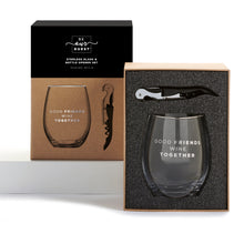 Load image into Gallery viewer, Wine Glass & Corkscrew Set, Friends Wine Together