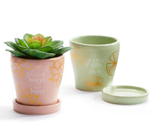 Load image into Gallery viewer, Pot, 3in, Ceramic, Lotus Themed with Saucer
