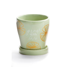 Load image into Gallery viewer, Pot, 3in, Ceramic, Lotus Themed with Saucer