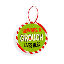 Load image into Gallery viewer, Ceramic Grinch-Themed Disc Ornament, 4in, 3 Styles