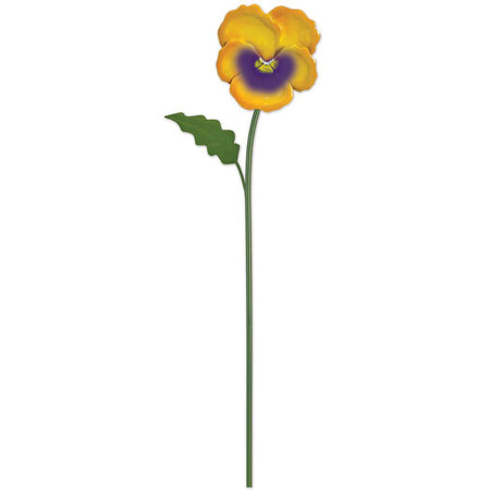 Metal Flower Plant Pick, Yellow Pansy, 24in