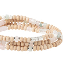 Load image into Gallery viewer, Wood/Stone/Metal Wrap Bracelet, Rose Quartz/Silver