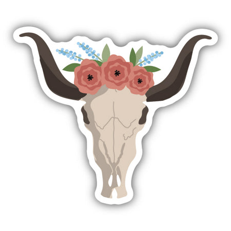 Floral Cow Skull Sticker, 3in