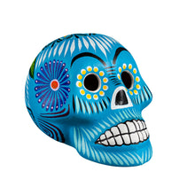 Load image into Gallery viewer, Teal Floral Skull Head Ceramic Statue