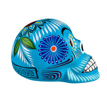 Load image into Gallery viewer, Teal Floral Skull Head Ceramic Statue
