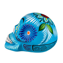 Load image into Gallery viewer, Teal Floral Skull Head Ceramic Statue