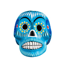 Load image into Gallery viewer, Teal Floral Skull Head Ceramic Statue