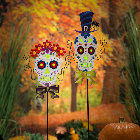 Glow in the Dark Sugar Skull Garden Stake, 40in