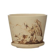 Load image into Gallery viewer, Pot, 6in, Stoneware, Reactive Brown Swirl w/Saucer
