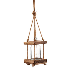 Load image into Gallery viewer, Hanging Pine & Glass Vase with Flax Rope