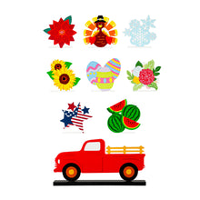 Load image into Gallery viewer, Wood Truck Decor with 8 Seasonal Icons, 9pc Set