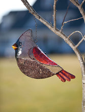 Load image into Gallery viewer, Metal Mesh & Glass Cardinal Hanging Bird Feeder