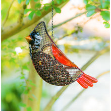 Load image into Gallery viewer, Metal Mesh & Glass Cardinal Hanging Bird Feeder
