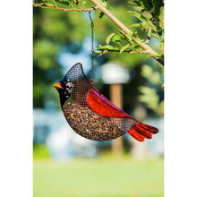 Load image into Gallery viewer, Metal Mesh & Glass Cardinal Hanging Bird Feeder