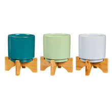 Load image into Gallery viewer, Pot, 3.5in, Ceramic, with Wood Stand, 3 Asst