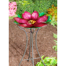 Load image into Gallery viewer, Shaped Glass Bird Bath, Pink Flower, 18in