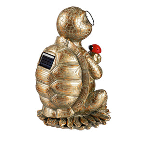 Turtle Garden Statue with Solar Ladybug, 8.5in