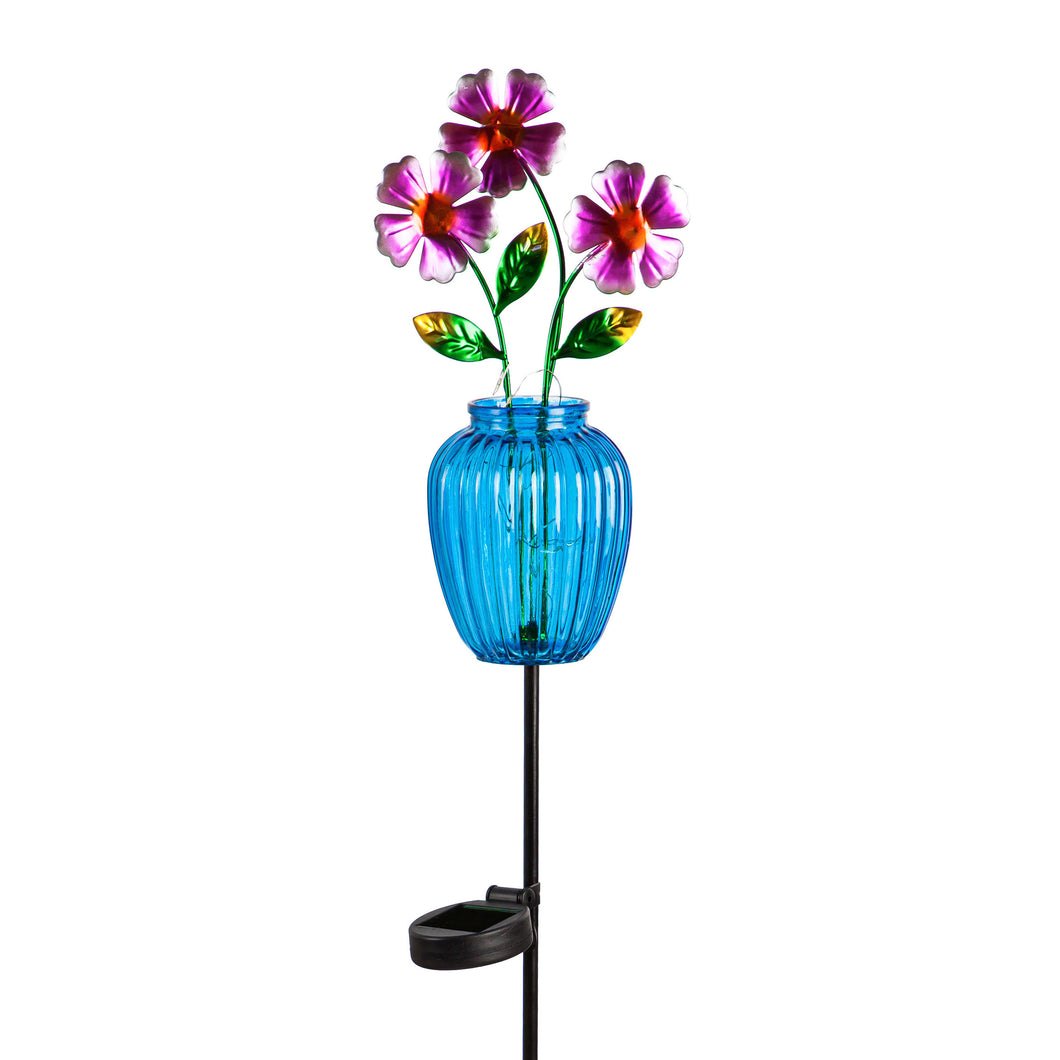 Solar Flower in Vase Garden Stake, 39.5in
