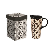 Load image into Gallery viewer, Black & White Daisies Ceramic Mug w/Box, 17oz