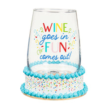 Load image into Gallery viewer, Stemless Wine Glass w/Coaster Base, Fun Comes Out